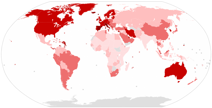 The darkest countries indicate the most amount of cases.