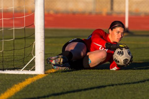Hart’s goalkeeper Laura Brennan, 34, saves a free kick attempt during a conference match between the Hart Indians and the Saugus Centurions at the Saugus High School football field on Friday, Jan. 20, 2022. The Indians beat the Centurions 3-1. Chris Torres/The Signal